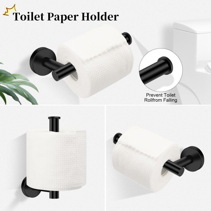 Ntipox 4 Piece Matte Black Stainless Steel Bathroom Hardware Set Include Hand Towel Ring, Toilet Paper Holder,and 2 Robe Towel Hooks,Bathroom Accessories Kit - Image 3